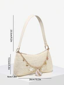 1 chiếc túi đeo chéo nữ kiểu cổ điển họa tiết sinh vật biển, đính ngọc trai giả, đuôi lông giả màu anh đào, thích hợp cho hẹn hò, đi chơi, du lịch. - Màu be - Xem 6