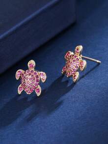 2pcs Women's Fashion Ocean Turtle Zirconia Stud Earrings, Suitable For Cute Girls Daily Wear - Earrings - View 8