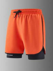 2-In-1 Men's Gym Shorts, Breathable Quick-Dry Printed Workout Shorts For Spring/Summer Outdoor Running & Fitness - Orange - View 3