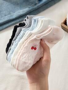 5 Pairs Women's Sweet Embroidered Bow & Strawberry Minimalist Invisible Liner Socks, Suitable For All Seasons - Multicolor - View 10