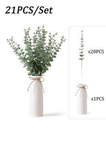 21pcs 18.9in Artificial Eucalyptus Stems With White Vase, Eucalyptus Branches Fake Plants, Fake Plants With Pot, Artificial Greenery, Suitable For Mothers Day Gift, Birthday Gifts, Mother's Day, Valentine's Day Gif, Gifts For Women, Teacher Appreciation Gifts, Bachelorette Party, Room Decor, Home Decor, Bathroom Decor - Multicolor - View 10