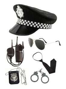 服装套装，包含帽子、眼镜、手铐、警棍，适合角色扮演和派对。 - 彩色 - 查看 2