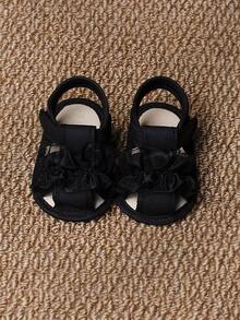 0-1 Year Old Baby Prewalker Shoes, Floral Trim Sandals - Black - View 10