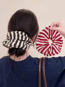 1pc Women's Brown Knitted Striped Scrunchie Hair Tie, New High-End Hair Accessory For Buns, Ponytails ,Scrunchy Hair Ties Elastic Band - 黑色 - 查看 6
