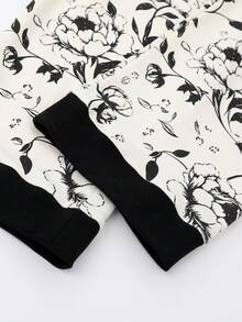 女士圆领睡衣两件套，长袖上衣和长裤，柔软舒适，适合春秋季穿着 - 黑色 - 查看 9