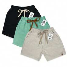 Set Of 3 Premium Linen Shorts For Children And Teens, Bermuda Style, Sizes 2-16 - 綠色 - 查看 1