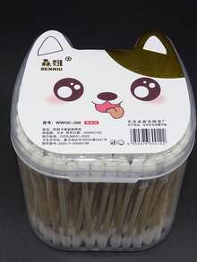 1 låda söt bomullspinne tecknad låda enkel och hållbar bomull öronpinnar enkelt och trendigt heminredningsartiklar bomullspinnar kosmetika hjälpverktyg - Vit - Visa 2