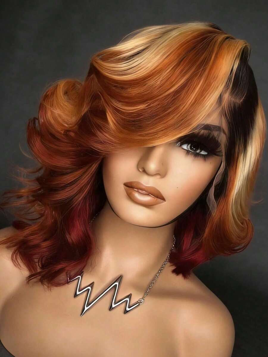 Ginger Orange 180 Density Short Body Wave Lace Front Wigs Human Hair Free Parting 13x4 HD Transparent Natural Wave Glueless Wigs Human Hair Pre Plucked With Baby Hair Brazilian Remy Orange Highlight Blonde Colored Bob Lace Closure Wig Human Hair For Women - 挑染金髮 - 查看 1