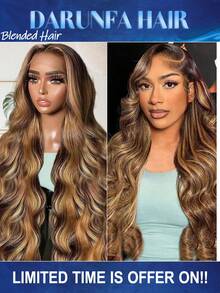 P4/27 蜂蜜色挑染波浪卷13x4蕾丝前假发，适合角色扮演、日常佩戴、派对等场合，耐热纤维发际线假发，婚礼礼物 - SP4/27 - 查看 1