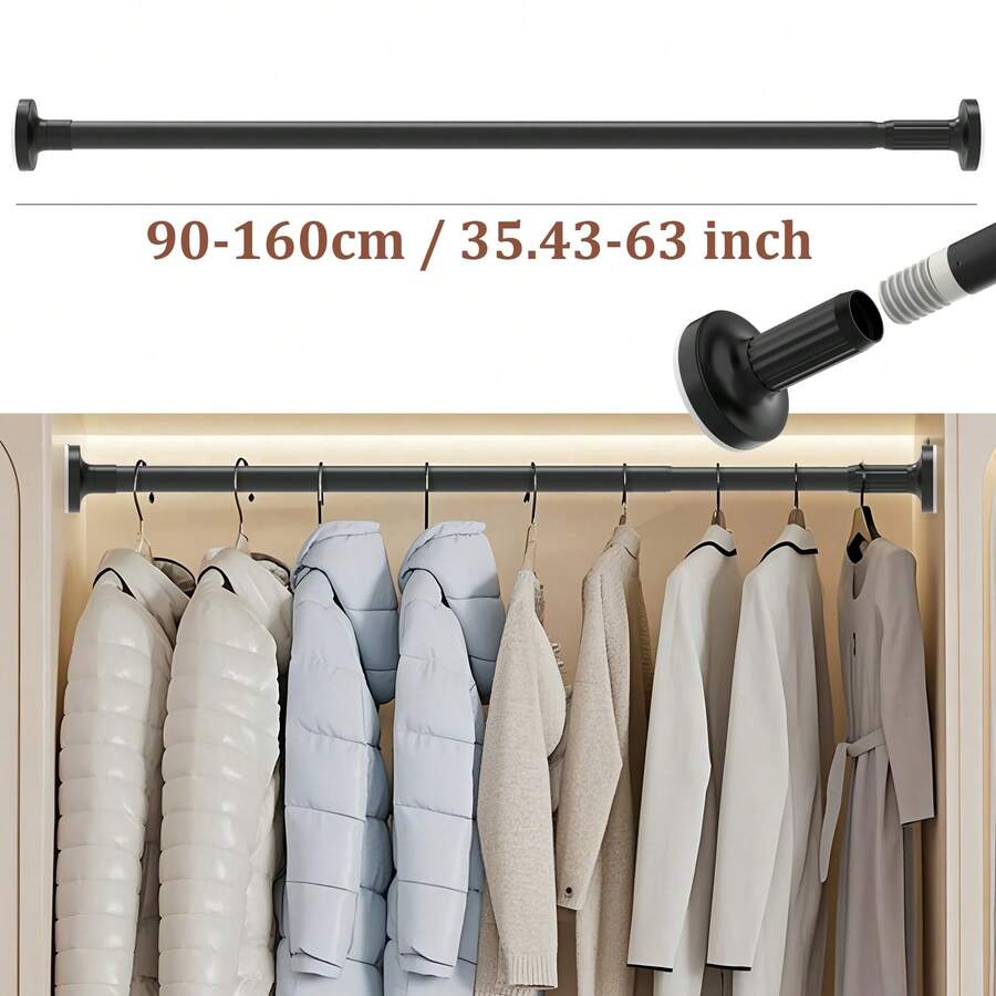 Bowose 90cm-160cm Carbon Steel Heavy-Duty Retractable Wardrobe Rail - Adjustable Length Wardrobe Rod Suitable For Clothes, Curtains, Towels - No Drill -Mounted Hanging Rail For Closet, Bathroom, Balcony - Multi- Extending Pole - 90cm-160cm - Xem 1