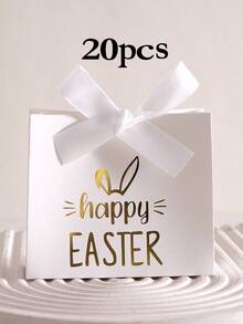 20 Packs Party Mini Gift Box With Satin Ribbons Designs Featuring Gold Foil Text Candy Box Easter Festival Paper Gift Bag Present Boxes Packing - Square Bunny Ears Happy Easter - View 13