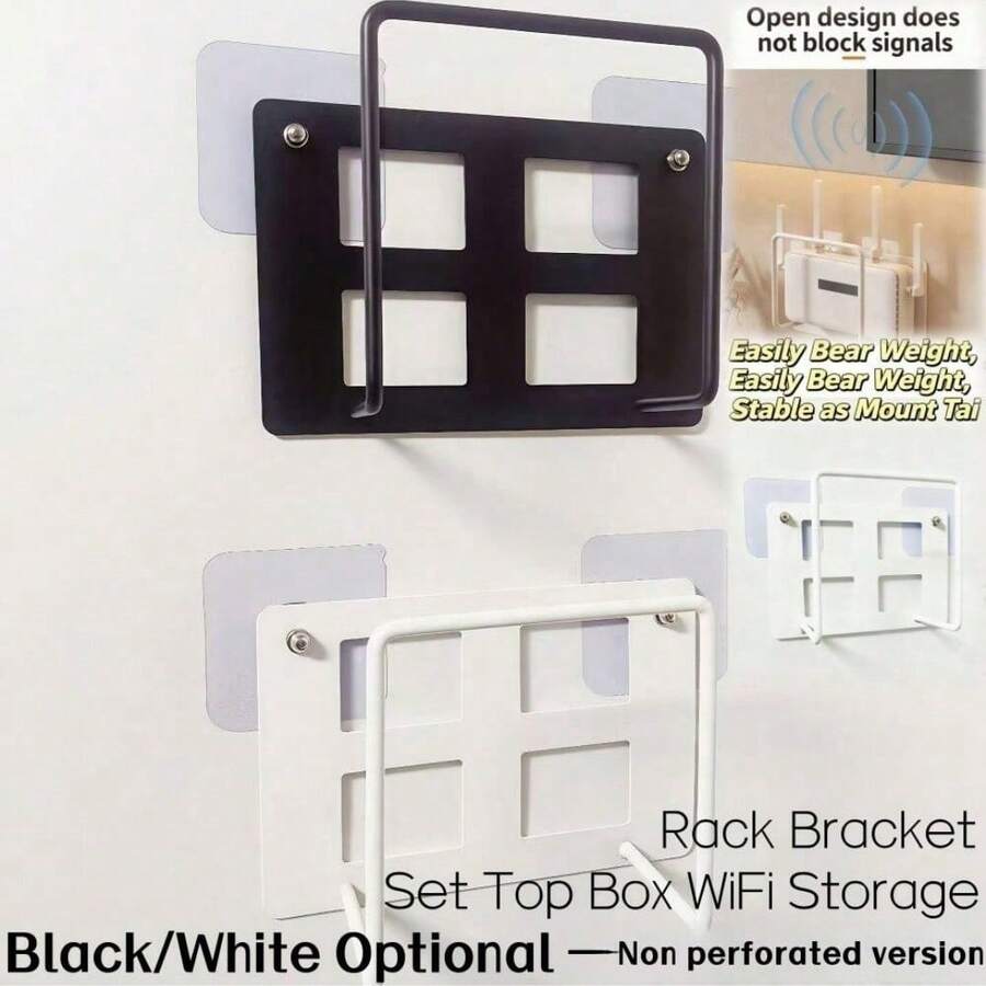 1pc/2pcs Multi-Functional WIFI Router And Set-Top Box Bracket And Accessories. This No-Drill Wall Mount Bracket Has Strong Load-Bearing Capacity And A Spacious Platform. Suitable For Storing WIFI Routers, Set-Top Boxes, Modems, And Office Supplies. Applicable For Living Room, Bathroom, Dorm, And Home Office, A Practical Daily Household Essential, Also A Great Back-To-School Gift.
