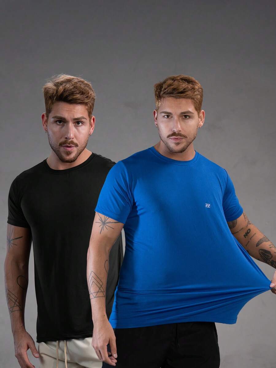 Kit 2 Dry Fit Polyamide T-Shirts - Negro / Azul - Ver 1