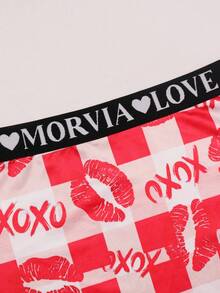 Dircho 3条装女士心形和玫瑰嘴唇印花撞色包边平角内裤，舒适柔软丝滑弹力腰带贴身内裤，女士内衣裤 - 彩色 - 查看 10