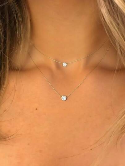 1pc Minimalist Cubic Zirconia Double-Layer Necklace, Suitable For Women's Daily Wear, Dates, Parties