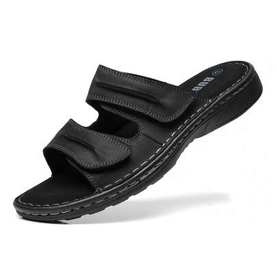  BUBUK New Men's Genuine Leather Outdoor Sandals, Top Layer Cowhide Beach Shoes, Non-Slip Polyurethane Sole, Breathable Lightweight, Summer Hiking Fishing Casual Shoes With Arch Support, Slip-On Design