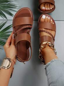 1 Pair  Casual  Feather    Cut Out    Vacation    Beach    Women   Summer  Sandals - Rỉ Nâu - Xem 12