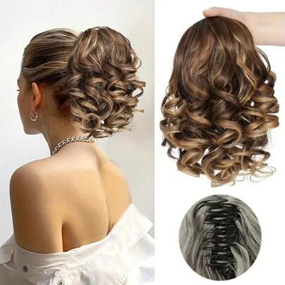 Postizo de cola de caballo ondulada de fibra sintética de 12 pulgadas, peluca de cola de caballo corta con clip de aspecto natural, accesorio de moda para el cabello, elegante clip para el cabello, adecuado para otoño e invierno