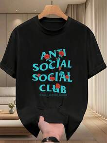 Anti Social Club Rose T-Shirt: High-Quality Fabric, Crew Neck, Loose Fit, Comfortable, Eye-Catching Print - 黑色 - 查看 2