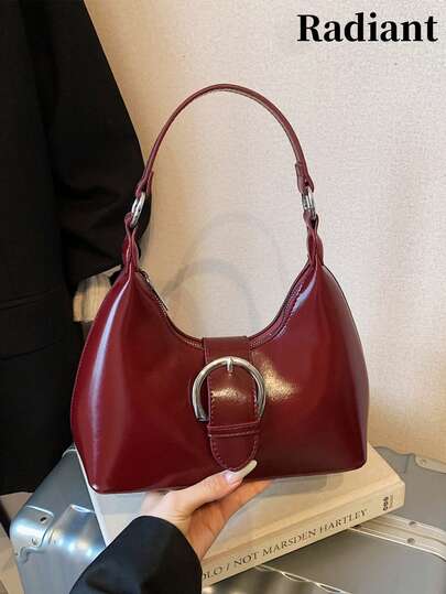 Crescent Moon Handbag, A Simple And Versatile Retro Women's Shoulder Bag, A Casual And Stylish Crossbody Bag With A Buckle Detail. It Can Hold A Phone And Cosmetics, And Is Suitable For Commuting, Shopping, Dates, Outings, And Everyday Wear.