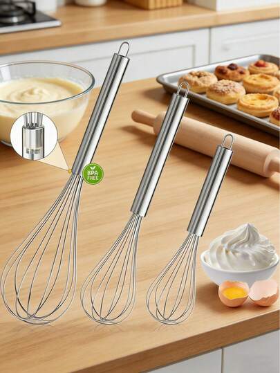 1pc (S/M/L) Stainless Steel Cooking Mixer, With Thick Steel Wire And Sturdy Handle, Suitable For Cooking, Stirring, Whipping, Blending And Mixing. Whisk Mixer - Whisk, Milk Frother, Kitchen Tool, Egg Tool, Cream Tool, Cream Foamer, Suitable As Gift For Women, Men, Family