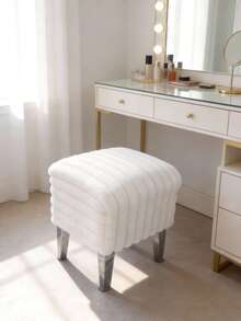 Banco peludo tipo puff tapizado en felpa suave para recámara sala y tocador banquito decorativo moderno en color blanco o rosa - Blanco - Ver 1