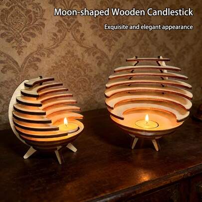 حامل شمعة نصف دائري من الخشب لل- DIY، ديكور المنزل، هدية يدوية خشبية لحامل الشمعة للأصدقاء، حامل شمعة نصف قمر من الخشب الطبيعي لديكور حفلات المنزل، حامل شمعة خشبي بطراز ريفي للاستخدام اليومي والحفلات