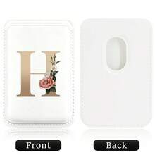 Elastic Magsafe Cardholder Slim Leather Magnetic Wallet Built In Magnet Designed Magnet Phone Bag Cover CellPhone Credit Card Holder For Apple12/13/14/15/16 Pro Max & Magsafe Case A-Z Gold Pattern - White - View 12