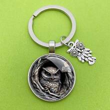 Medvang 1个浮雕猫头鹰可爱锌合金钥匙扣，四季皆宜 - 復古銀色 - 查看 8