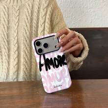 粉黑字母元素时尚手机壳，单件装，“Amore”艺术设计，适用于 17 Pro Max，兼容 16 Pro Max、15 Pro Max、14 Pro Max，韩国高端趣味手机壳，也适用于11/12/13/14/15/16 Pro Max Plus，优雅设计男女皆宜，是复活节、生日、婚礼派对的理想礼物 - 彩色 - 查看 7