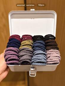 50个/包 韩式弹力发圈，时尚日常发饰 - 彩色 - 查看 2