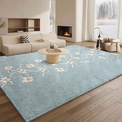 1pc Fresh & Gentle White Floral Line Area Rug, Home Bedroom Large Carpet, Faux Wool Material, Decorative Rug, Bedroom Decor, Small Rug, Carpet, Home Decor, Living Room Rug, Living Room Small Rug, Bedroom Rug, Living Room Home Decor, Outdoor Rug, Washable Carpet