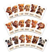 18 tarjetas flash de emociones de animales de dibujos animados - Multicolor - Ver 12