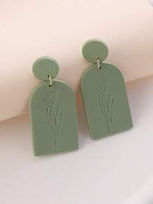 1对新款手工花卉系列凸面百合花图案半圆吊坠耳环，清新百搭，适合度假、派对、外出，也是送给女性的礼物。 - 薄荷綠 - 查看 2