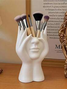 Face-Shaped Makeup Brush Holder Desktop Makeup Brush Storage Box Can Store Makeup Brushes, Eyebrow Pencils, Lipsticks, Paintbrushes, Stationery Elegant Vase Design Suitable For Home Office Storage And Organization Home Decor - Multicolor - View 6