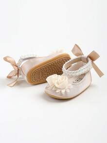 Infant Infant Girls Wedding Dress Shoes Bow Ballet Princess Mary Jane Flats Toddler First Walkers Sneaker Newborn Crib Baptism Shoes - Apricot - View 6