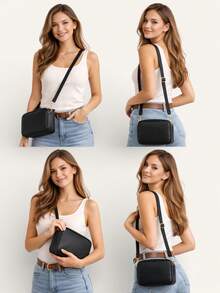 Premium Compact Camera Crossbody Bag With Adjustable Strap - Plain Black - View 6
