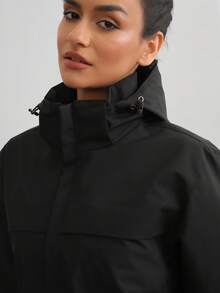 1 buah Jaket Windbreaker Colorblock, Mantel Olahraga Luar Ruangan Ringan Tahan Air Berkerudung untuk Wanita Musim Semi/Musim Gugur Warna Hitam - Hitam - View 8