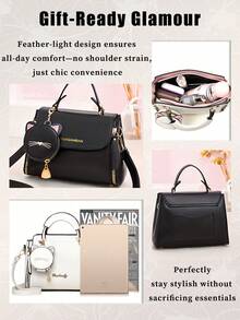 Crossbody Bags For Women, Fashionable Spliced Contrasting Color Personalized Versatile Shoulder Bag, Popular Design Round Handle Handbag,  Classic Square Women's Hand-Held Crossbody Bag. Suitable For Offices, Universities, Work, Business, Commuting, Outdoor Activities, Travel, And Outings. - 彩色 - 查看 9