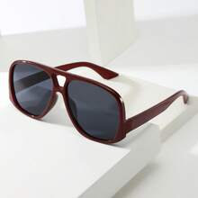 1pc Women's Round Large Frame High-Quality Personalized Minimalist Fashion Glasses, Suitable For Casual, Holiday, Travel, Party, And Daily Wear - Red Frame Black and Gray Tablet - View 6