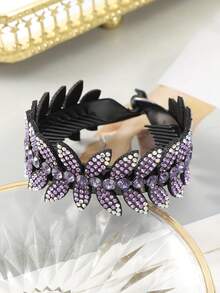 1pc Fashionable Rhinestone Leaf Design Hair Claw Clip, Elegant - Multicolor - View 3