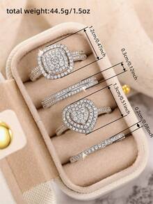 4 Pcs Gorgeous Cubic Zirconia Rings With Box For Women For Wedding Engagement Anniversary Party Jewelry Valentine's Day Gift - 1# - View 5