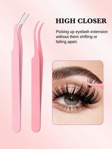 ARTSTAR 1pc Stainless Steel Curved Straight Eyebrow Tweezers False Eyelashes Nail Art Eyelash Tool - Baby Pink - View 1