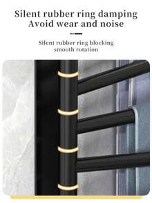 免钻孔壁挂式双层毛巾架 - 重型金属黑色浴室毛巾杆，节省空间的淋浴收纳架，可放置毛巾、浴袍和拖鞋（安装简便，现代设计） - A - 查看 5