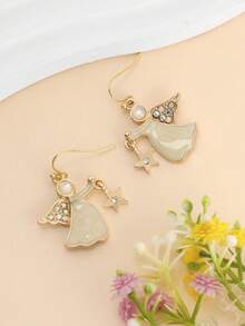 1对可爱天使星星耳环，百搭时尚，适合日常佩戴 - 金色 - 查看 1