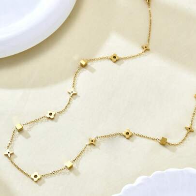 TONSI 1 chiếc vòng cổ thời trang cao cấp, sang trọng, kiểu dáng cổ điển tối giản, bằng thép không gỉ mạ vàng 18K, họa tiết hình học, hình vuông như hoa bốn cánh, không gây dị ứng, đa năng, phù hợp cho nữ giới đeo hàng ngày, đi làm, sinh nhật, dự tiệc, làm quà tặng cho bạn bè và người yêu.