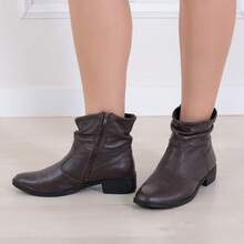 Women's Genuine Leather Boot With 3cm Low Heel And Side Zipper - 咖啡棕 - 查看 5