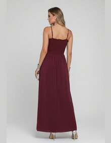 Women's Long Dress With Adjustable Straps And Elastic Waistband - Suitable For Evangelical And Work Fashion - Versatile And Elegant - On - 紅木色 - 查看 4