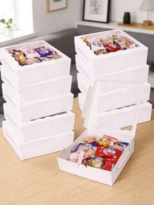 10/5 PIEZAS/1 PIEZA/9x9x2.5 Pulgadas Cajas de panadería blancas con ventana Cajas de galletas Cajas de tartas Cajas de fresas cubiertas de chocolate - Blanco - Ver 11