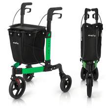 IsEasy 3 Wheel Walkers For Seniors, Foldable Rollator Walker With Tray & Large Storage Bag, 10" Big Wheel For All Terrain, 350 Lb Weight Capacity, Green - View 12